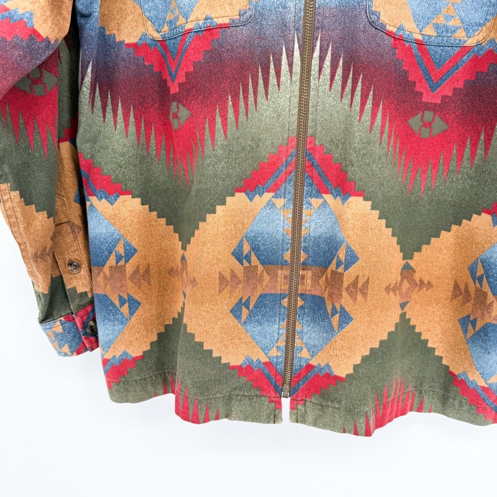 Vintage Jones NY Sport Western Aztec 100% Cotton Full Zip Shirt Jacket Small - Picture 4 of 9